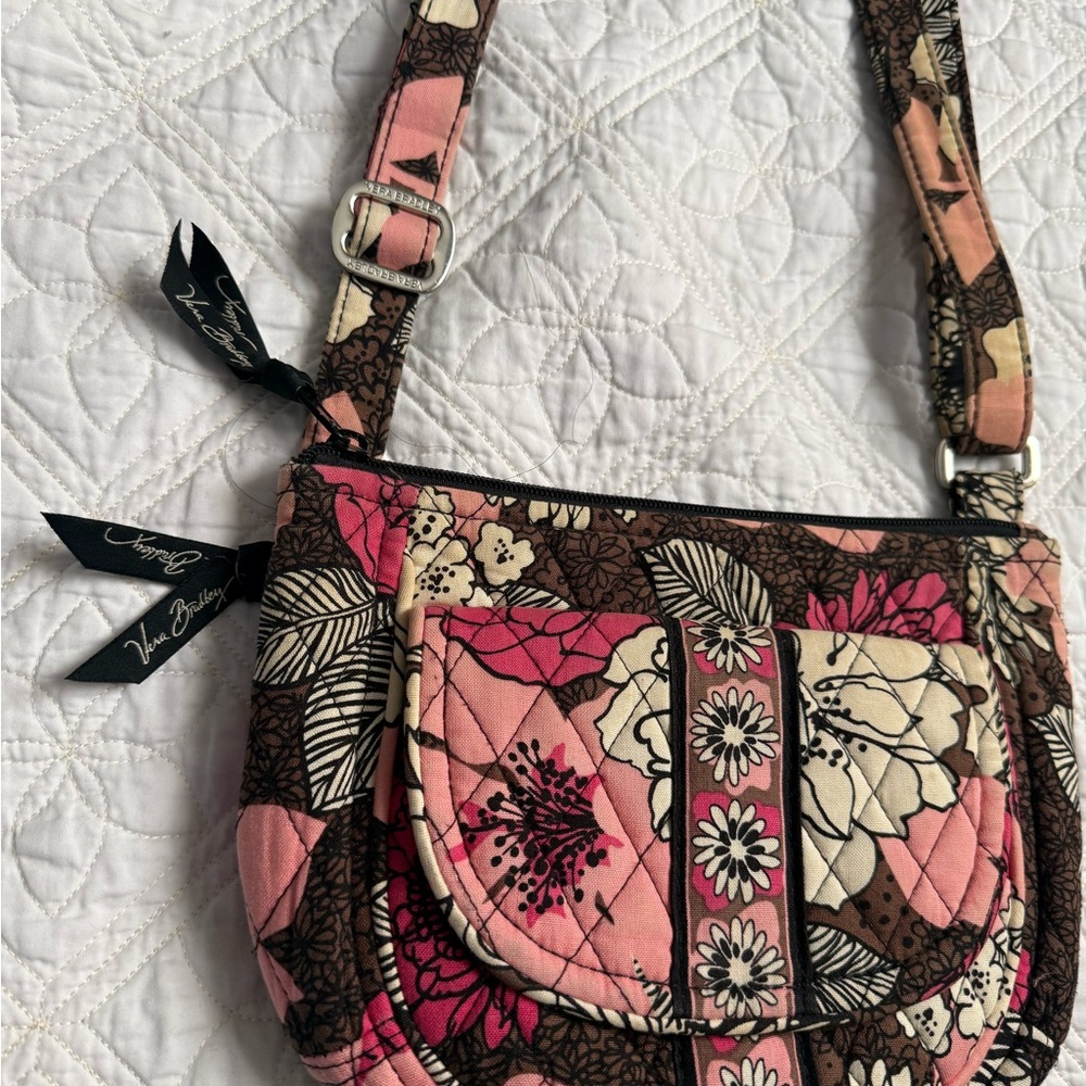 Vera Bradley Pink and Brown Floral Crossbody Bag